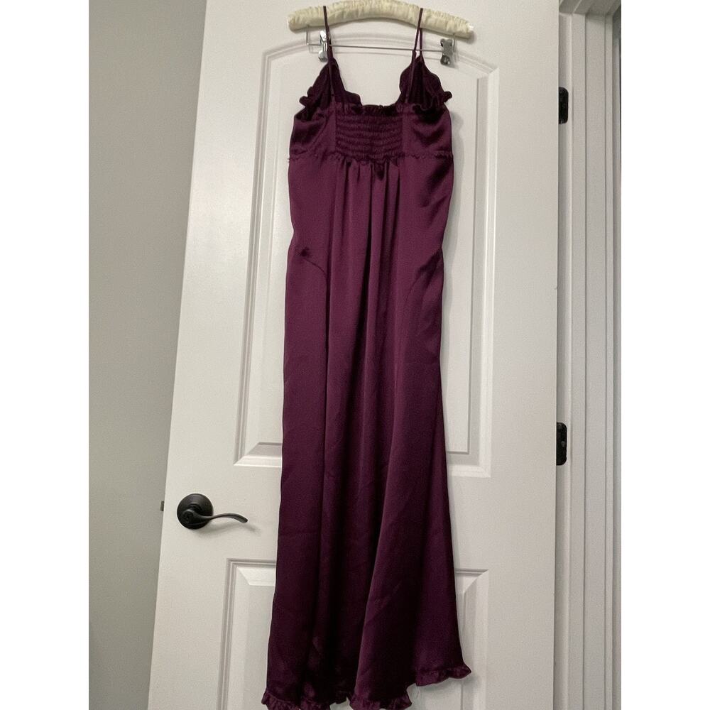 Whimsigoth Satin Slip Maxi Dress Deep Purple Ruffled Side Slit Witchy Evening M - Picture 3 of 15
